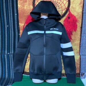 EL VELVET-black/white stripe long sleeve full-zip hooded tracksuit jacket